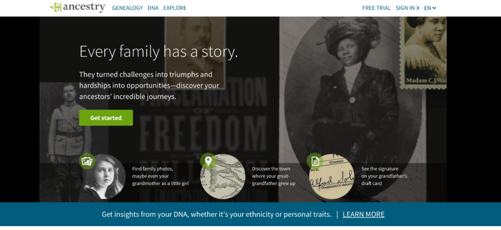 Ancestry landing page