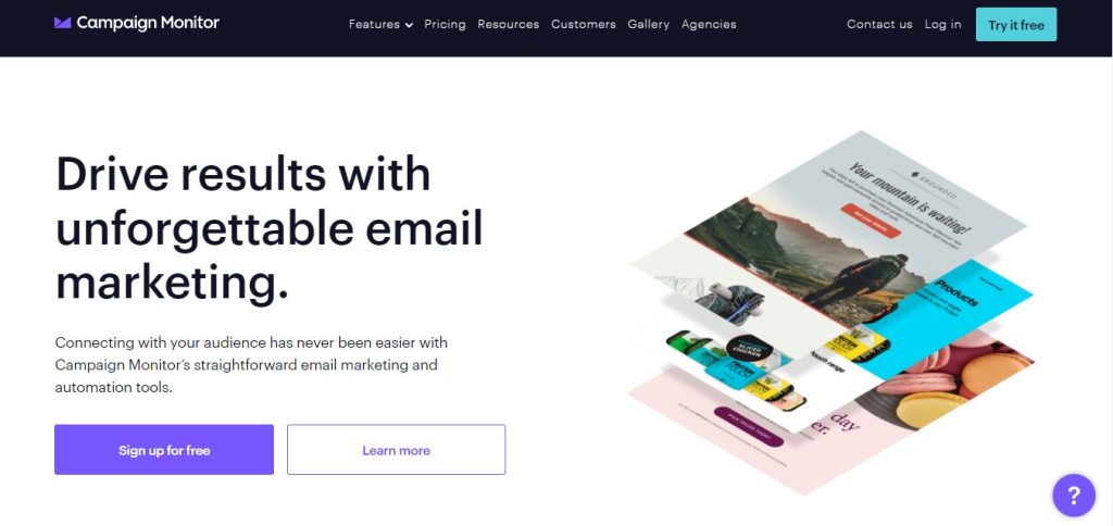 Campaign Monitor landing page