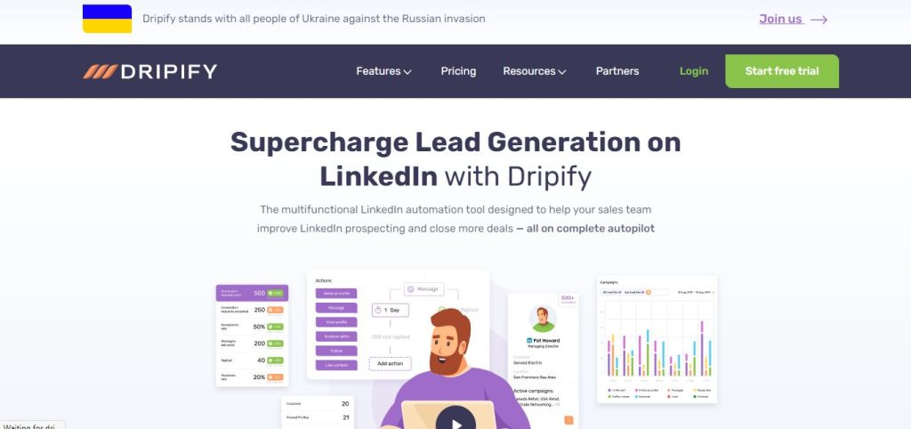 Dripify landing page