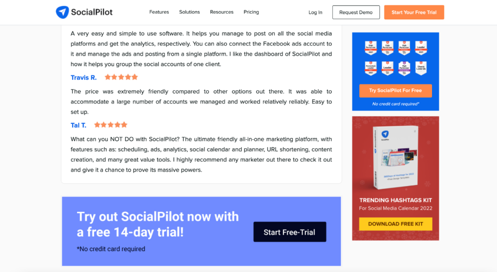 SocialPilot landing page