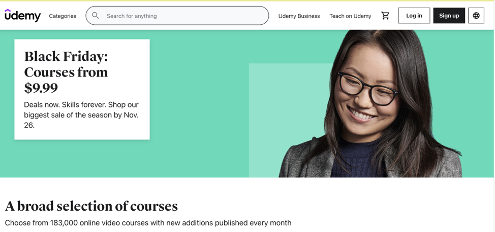 Udemy landing page