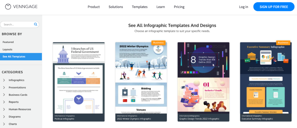 Venngage landing page