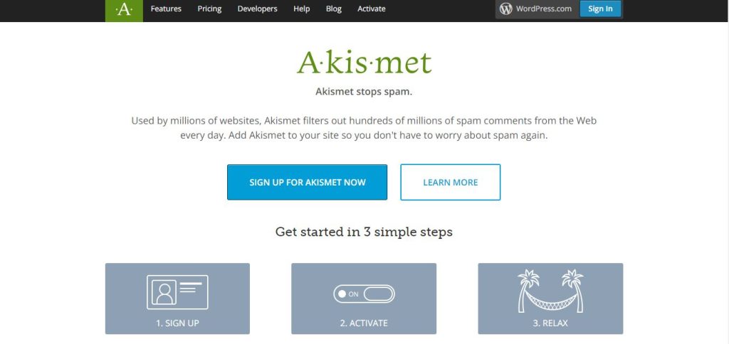 Akismet landing page