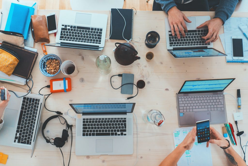 Office desk with laptops