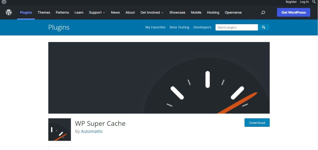 WP Super Cache landing page