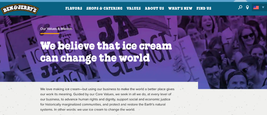 Ben & Jerry’s landing page