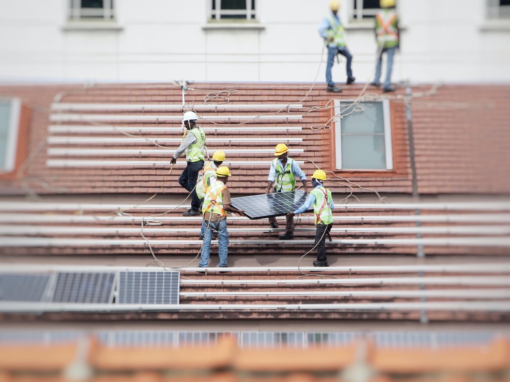 Solar panel workers