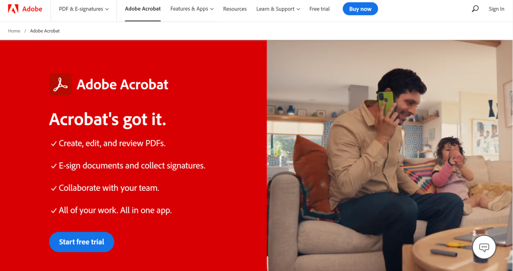 Adobe Acrobat landing page