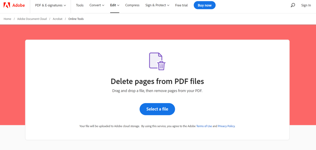 Delete pages from PDF files online