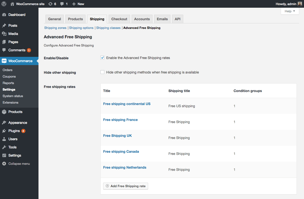 WooCommerce Advanced Free Shipping plugin