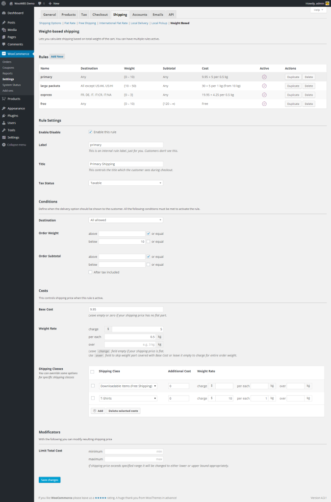 WooCommerce Weight Based Shipping plugin