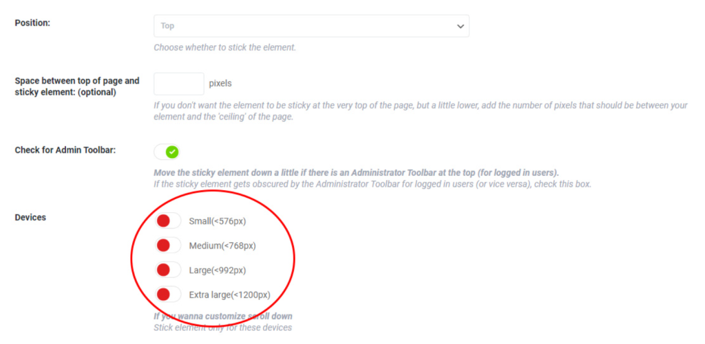 WP Sticky on devices
