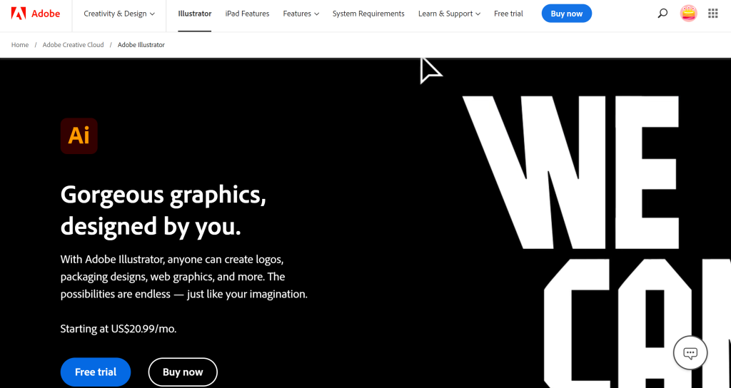 Adobe Illustrator landing page