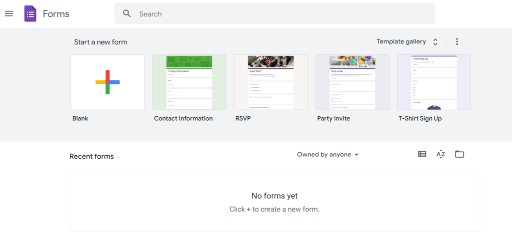 Google Forms landing page